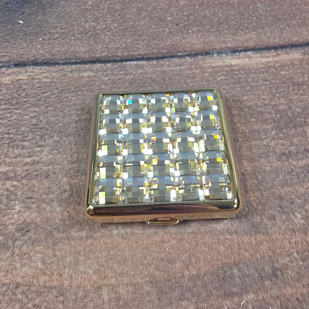 Estee Lauder Shimmer Powder Women OS Gold Good 23K Gold Plated Swarovski Compact